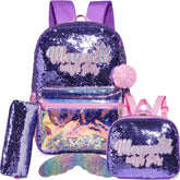 Sac à Dos pour Filles Super Brillant avec Paillettes - Trousse et Boîte à Lunch Offerts - Pour Faire Briller Votre Petite à la Rentrée Scolaire