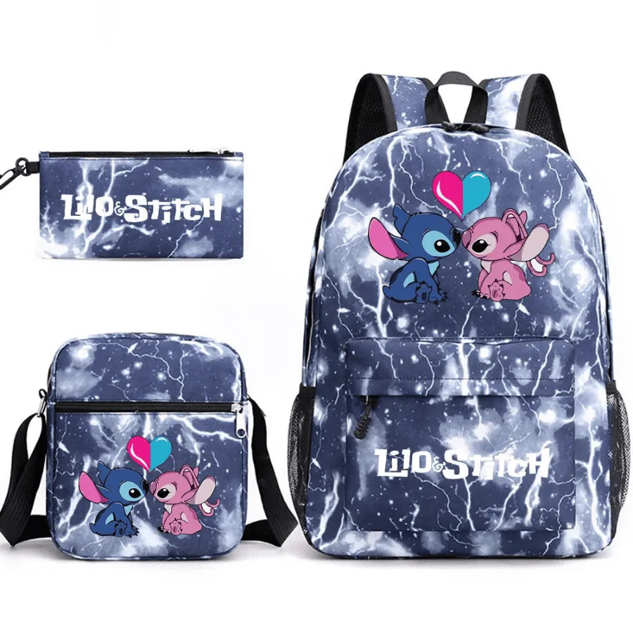 Sac à Dos Enfant Stitch Amoureux - Avec Boîte à Lunch et Trousse Offertes - Adorable en Forme de Sac à Dos