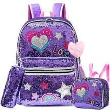 Sac à Dos pour Filles Super Brillant avec Paillettes - Trousse et Boîte à Lunch Offerts - Pour Faire Briller Votre Petite à la Rentrée Scolaire