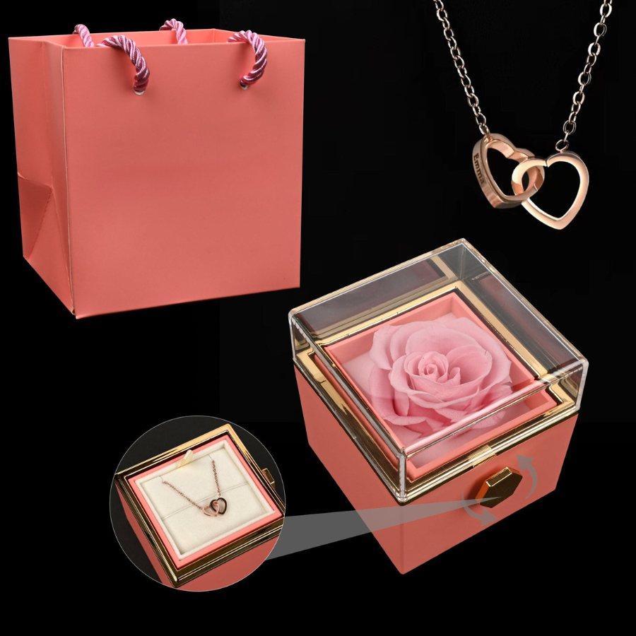 Collier Romantique En Boîte avec Rose Éternelle - Gravez le Nom de Votre Bien-Aimée