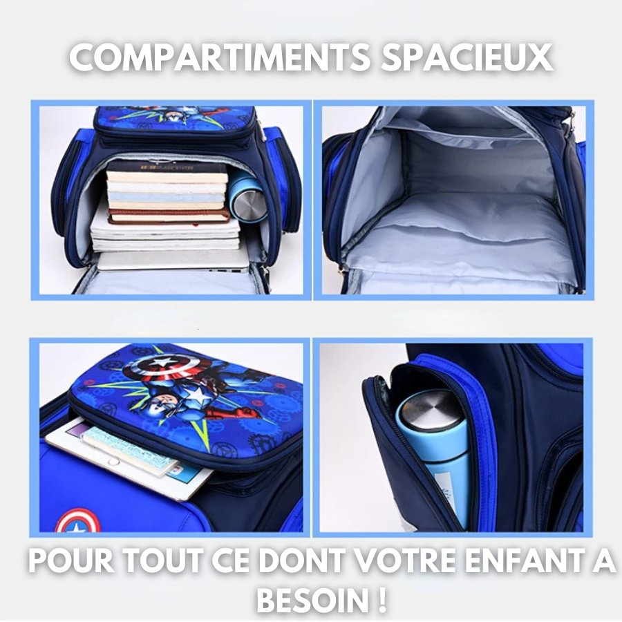 Sac à dos Enfant Premium de Grande Capacité Super Héros - Captain America et Spider-Man