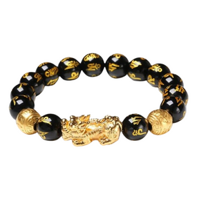 Bracelet obsidienne noire et dorée