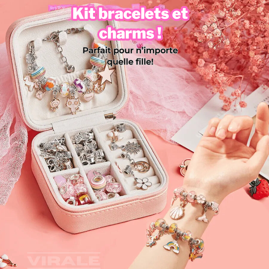 Kit de bracelet et charms pour enfants avec 64 pièces - Un bijou qui est un jeu amusant pour votre fille