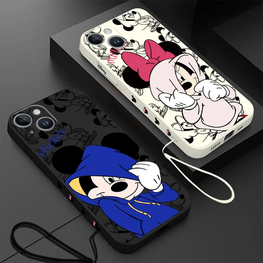 Housse iPhone Mickey et Minnie en Sweat - Coque de Haute Protection avec Cordons Offerts