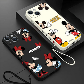 Coque iPhone Couple Disney Mickey et Minnie - Étui de Haute Protection avec Cordonnette Offerte