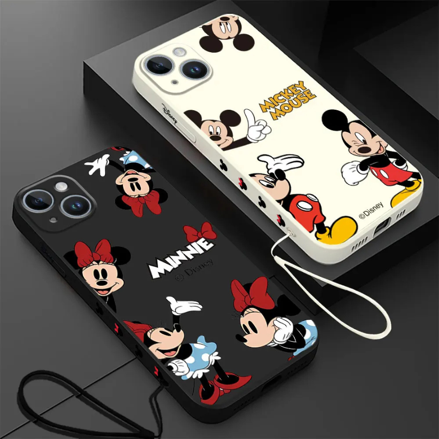 Coque iPhone Couple Disney Mickey et Minnie - Étui de Haute Protection avec Cordonnette Offerte