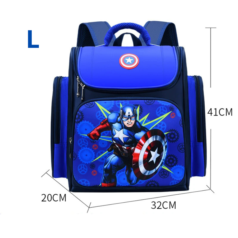 Sac à dos Enfant Premium de Grande Capacité Super Héros - Captain America et Spider-Man