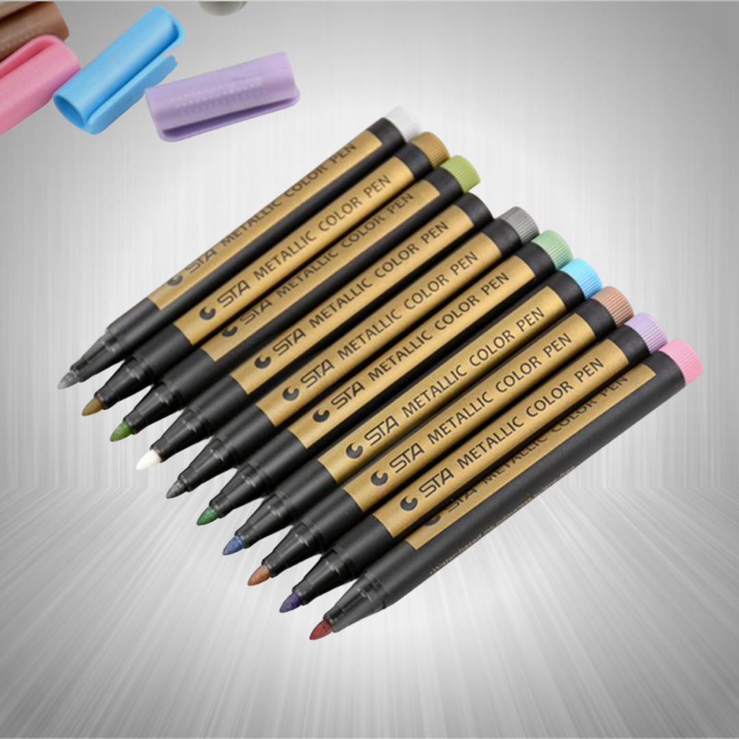 Stylos marqueurs couleurs effet métallique (Pack de 10 stylos)