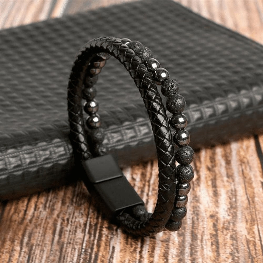 Bracelet L'HOMME En Cuir De Qualité Premium - Bijou Avec Pierres et Pendentifs