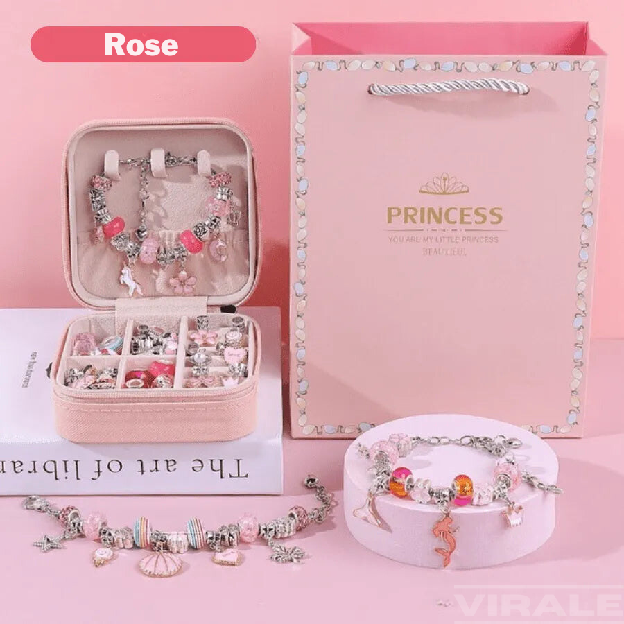 Kit de bracelet et charms pour enfants avec 64 pièces - Un bijou qui est un jeu amusant pour votre fille