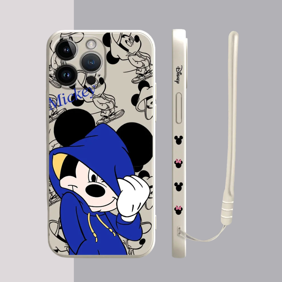 Housse iPhone Mickey et Minnie en Sweat - Coque de Haute Protection avec Cordons Offerts