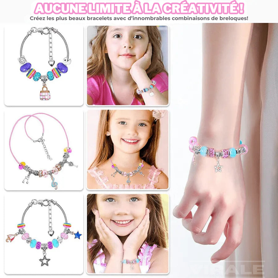 Kit de bracelet et charms pour enfants avec 64 pièces - Un bijou qui est un jeu amusant pour votre fille