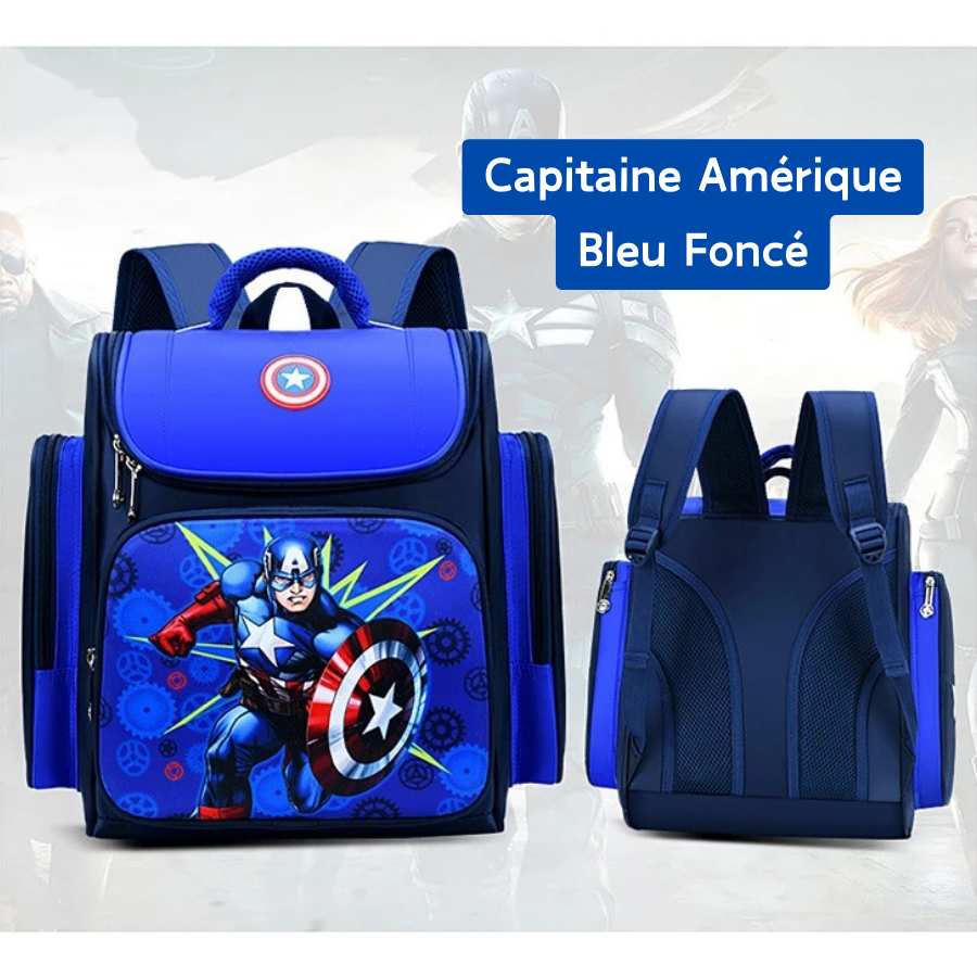 Sac à dos Enfant Premium de Grande Capacité Super Héros - Captain America et Spider-Man