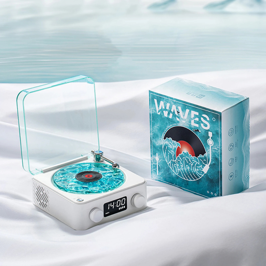 Enceinte Bluetooth Vinyle Rétro - Avec des Lumières Formant de Belles Vagues