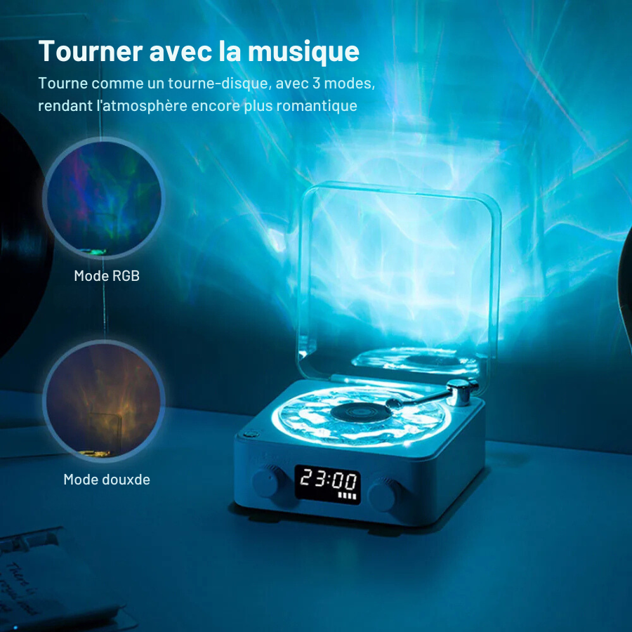 Enceinte Bluetooth Vinyle Rétro - Avec des Lumières Formant de Belles Vagues