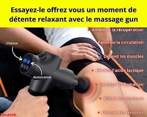 Pistolet de Massage Musculaire - Gun de Massage Électrique Silencieux - 30 Vitesses Réglables