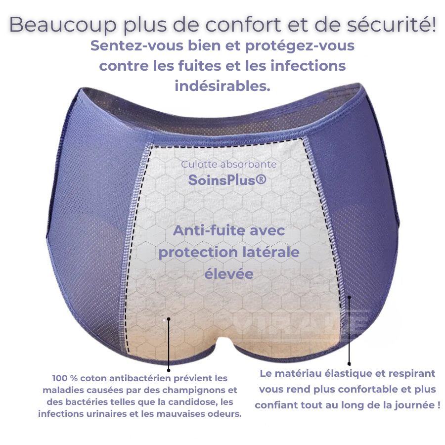 Protège-slip absorbant SoinsPlus® - Vous plus tranquille et confortable toute la journée ! | [Dernier jour de l'offre : 5 pour le prix de 4 + Livraison gratuite]