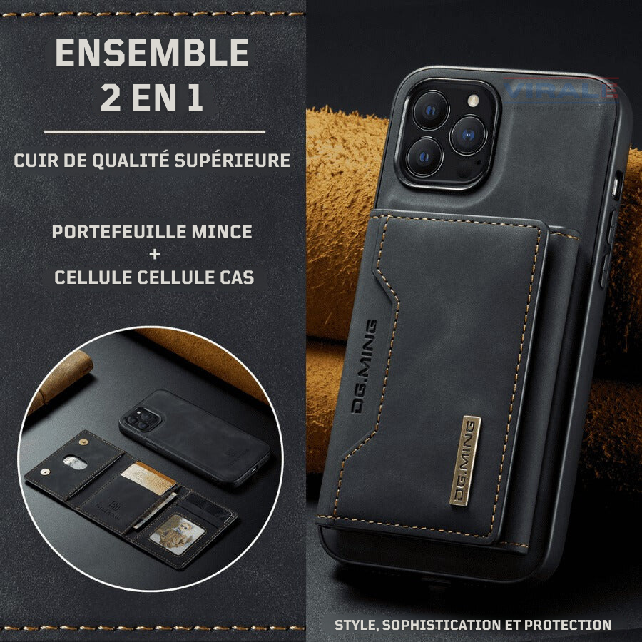 Ensemble Magnétique Portefeuille en Cuir Slim + Coque en Cuir pour iPhone - [PROMOTION 2 EN 1 50% DE RÉDUCTION]