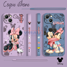 Coque iPhone Mickey et Minnie Disney - Coque de haute protection avec cordon en cadeau