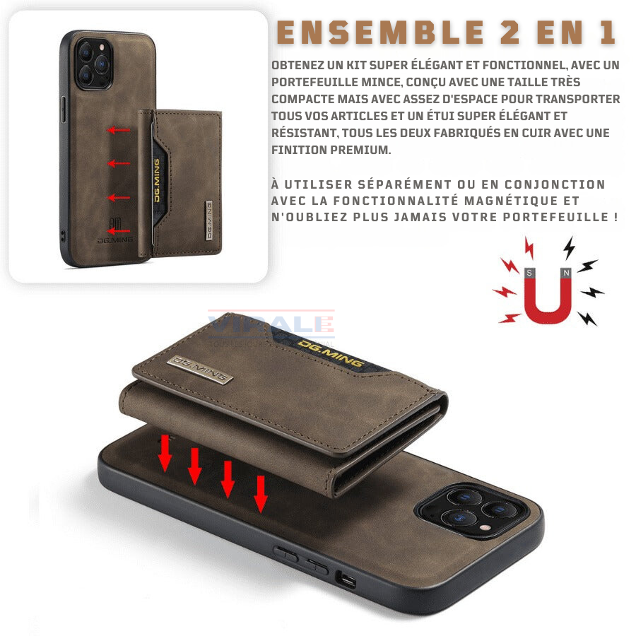 Ensemble Magnétique Portefeuille en Cuir Slim + Coque en Cuir pour iPhone - [PROMOTION 2 EN 1 50% DE RÉDUCTION]