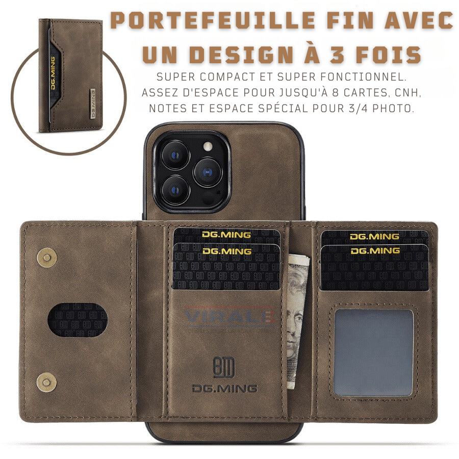 Ensemble Magnétique Portefeuille en Cuir Slim + Coque en Cuir pour iPhone - [PROMOTION 2 EN 1 50% DE RÉDUCTION]