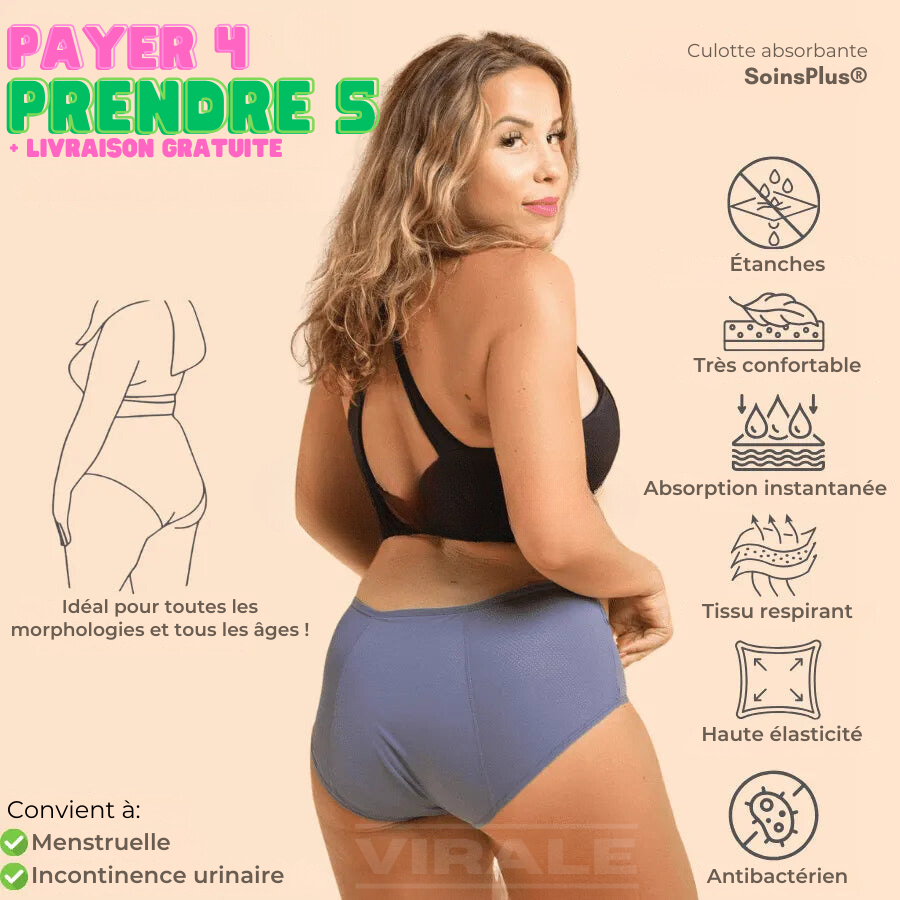 Protège-slip absorbant SoinsPlus® - Vous plus tranquille et confortable toute la journée ! | [Dernier jour de l'offre : 5 pour le prix de 4 + Livraison gratuite]