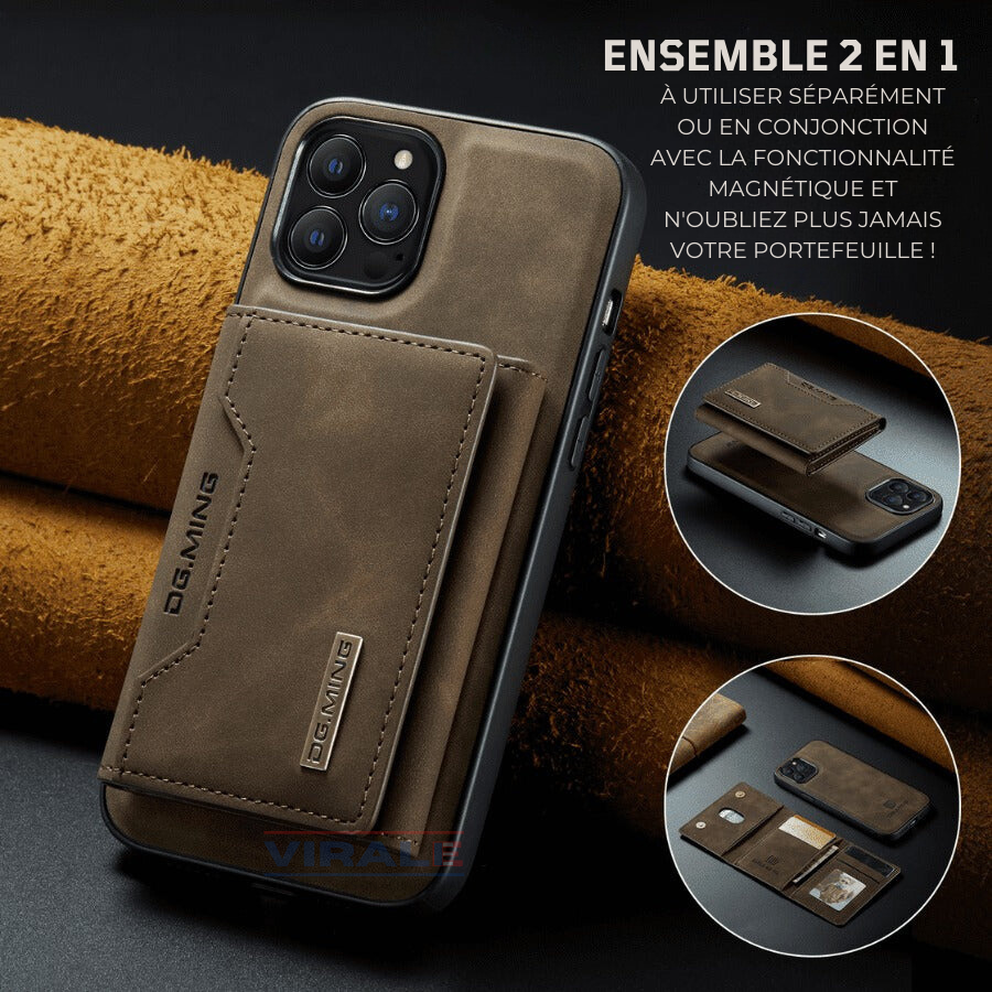 Ensemble Magnétique Portefeuille en Cuir Slim + Coque en Cuir pour iPhone - [PROMOTION 2 EN 1 50% DE RÉDUCTION]