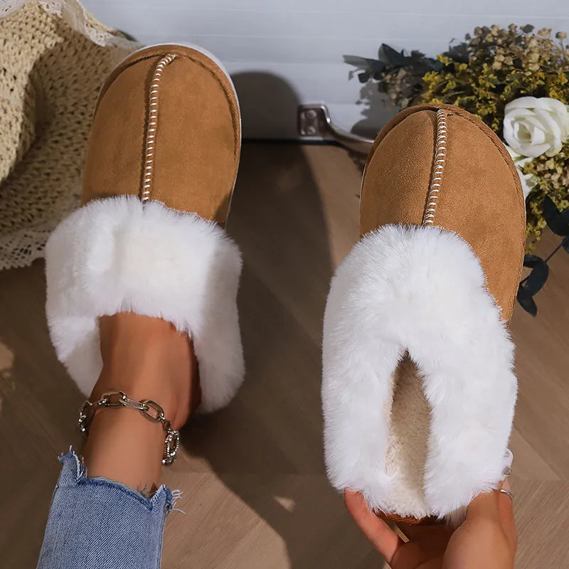 Chaussons Femmes Hiver avec Fourrure - Chaussons d’Intérieur Chaud et Doux