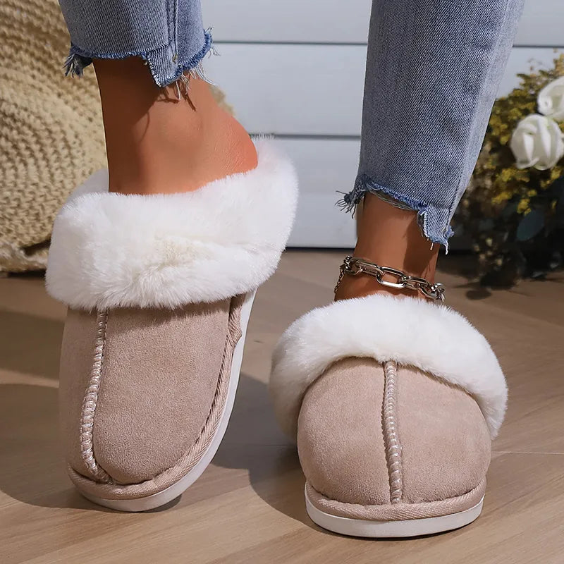 Chaussons Femmes Hiver avec Fourrure - Chaussons d’Intérieur Chaud et Doux