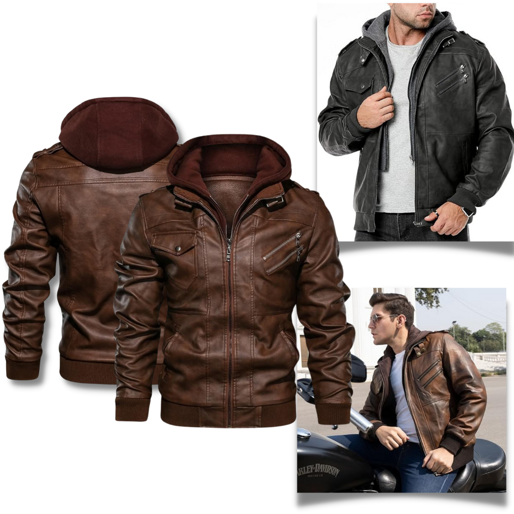 Veste de motard marron en cuir