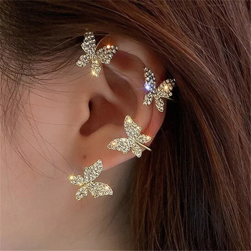 Boucle d'Oreille Ear Cuff Papillon - Plaqué or et serti de zirconias