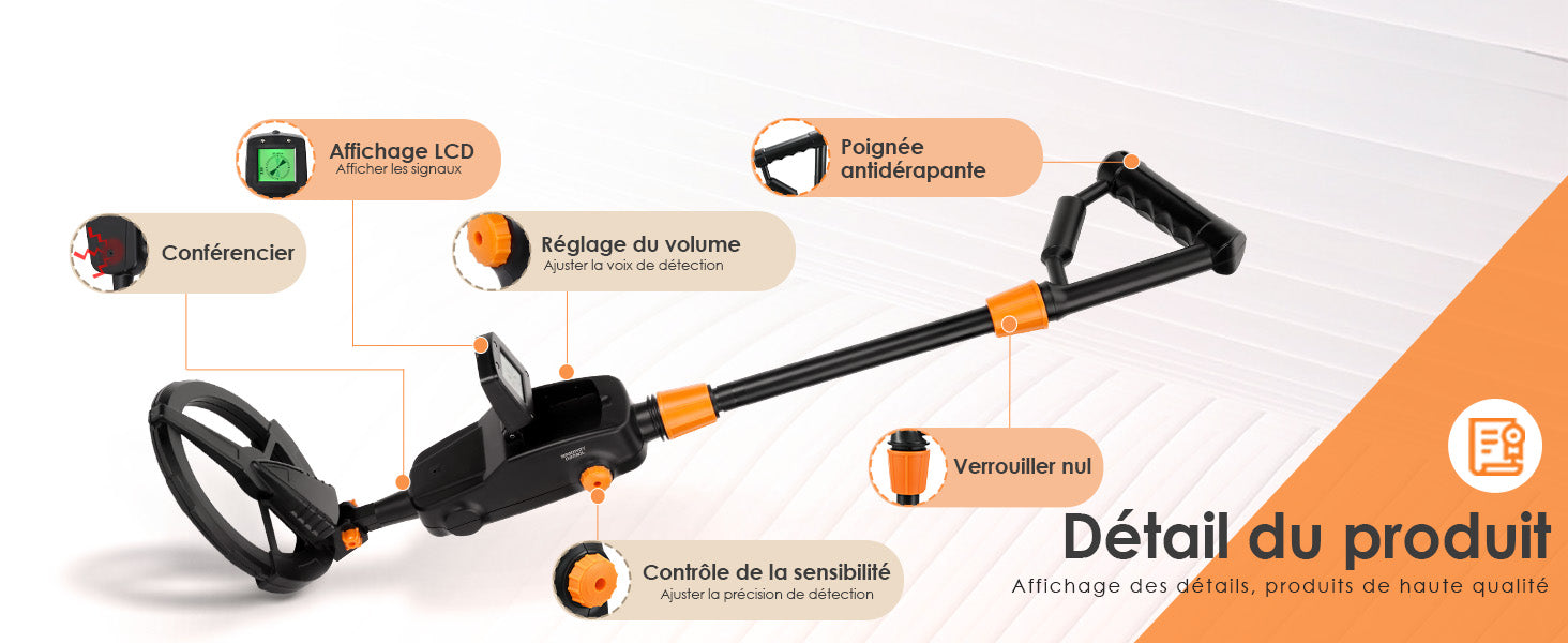 Détecteur de Métaux Électrique Professionnel à Bras Long - Haute Sensibilité Écran LCD