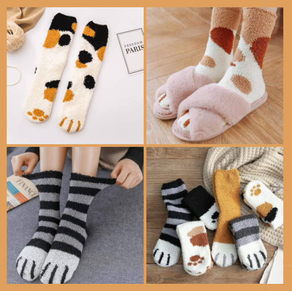 Chaussettes chaudes pattes de chat hiver