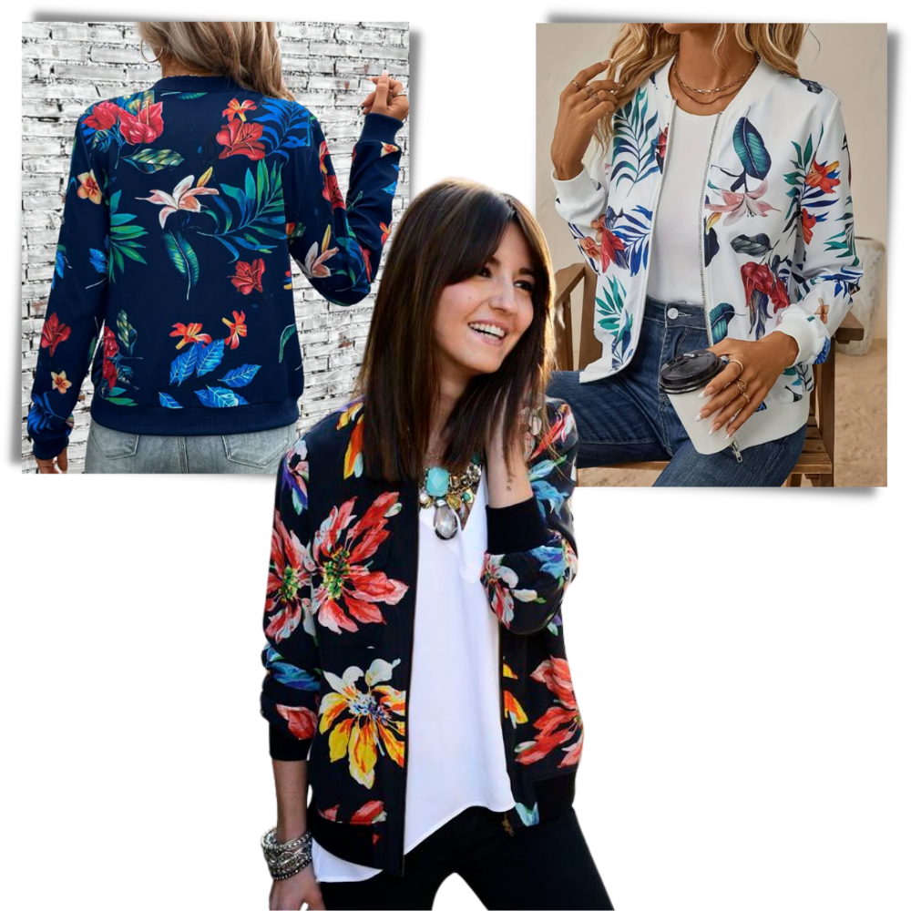 Blouson bomber à fleurs à manches longues