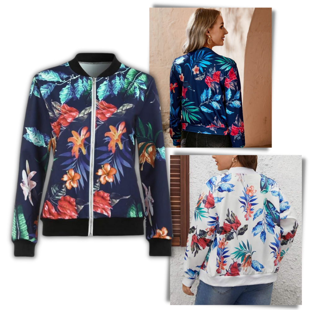 Blouson bomber à fleurs à manches longues