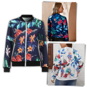 Blouson bomber à fleurs à manches longues