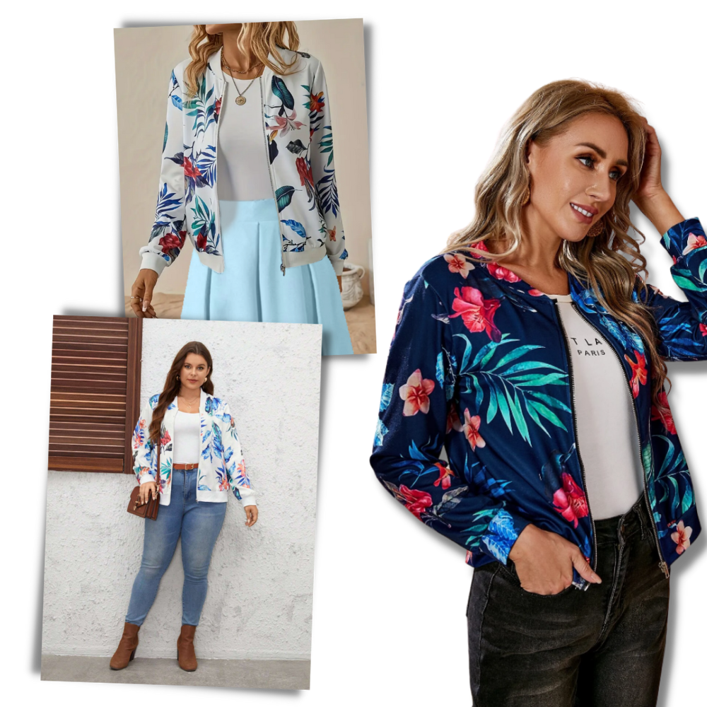 Blouson bomber à fleurs à manches longues