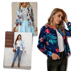 Blouson bomber à fleurs à manches longues