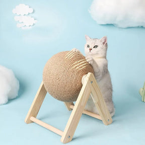 Griffoir Chat en Bois Massif avec Boule à Rouler Sisal - Amusement et Soin des Griffes